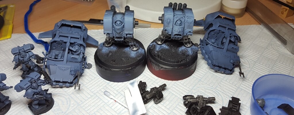 Basecoated Space Wolves Dreadnoughts and Land Speeders