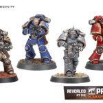 The new MkIII armour painted in the colours Iron Warrior, Ultramarine, Space Wolves and Thousand Sons